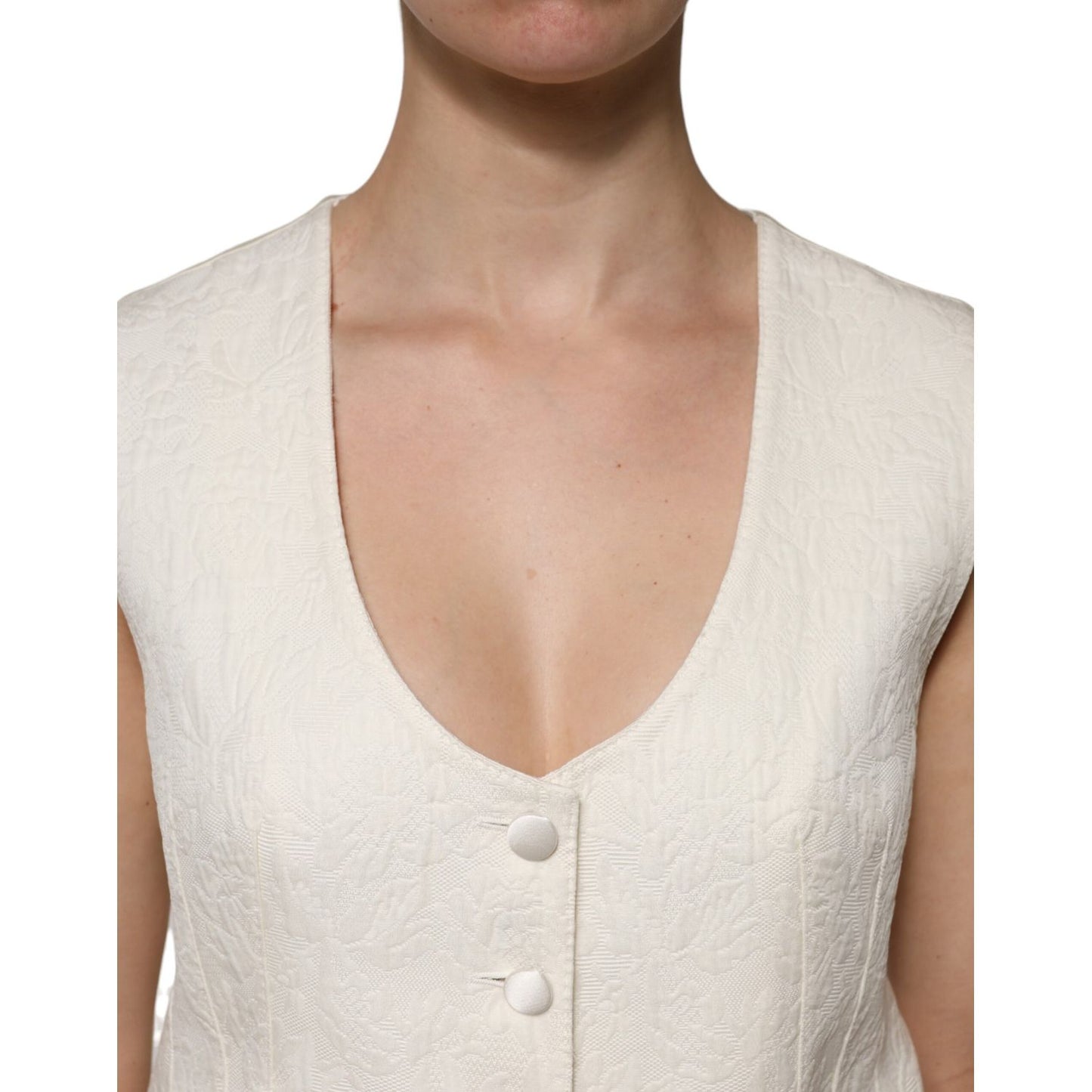 Dolce & Gabbana Ivory Cotton Button Down Sleeveless Vest Top
