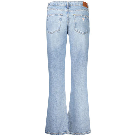 Back view of Guess Jeans light blue cotton women's jeans with signature logo and washed effect design.