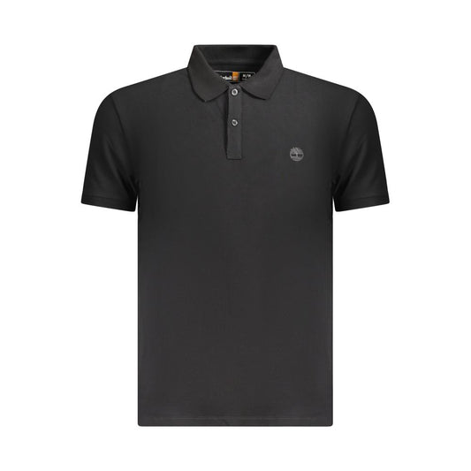 Timberland black cotton men's polo shirt with slim-fit design and iconic embroidery logo. Short-sleeved and stylish for a polished look.