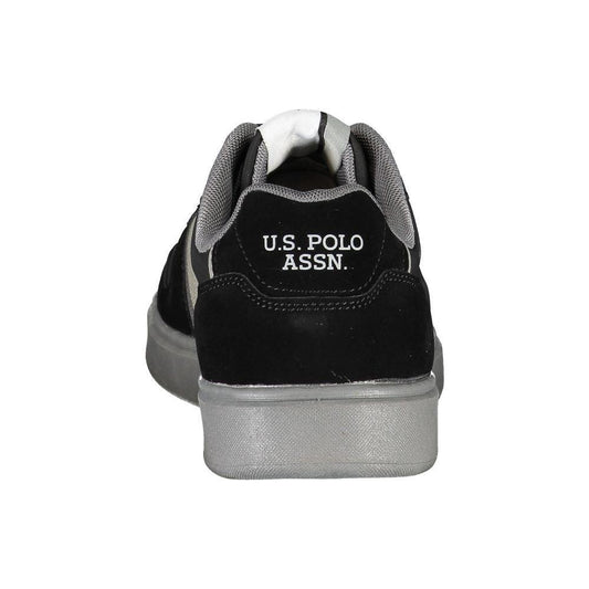 Back view of U.S. POLO ASSN. black men's sneaker with logo on heel, featuring a sporty yet sophisticated design for trendsetters.