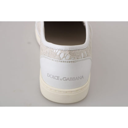 Dolce & Gabbana White Leather Lace Slip On Loafers Shoes