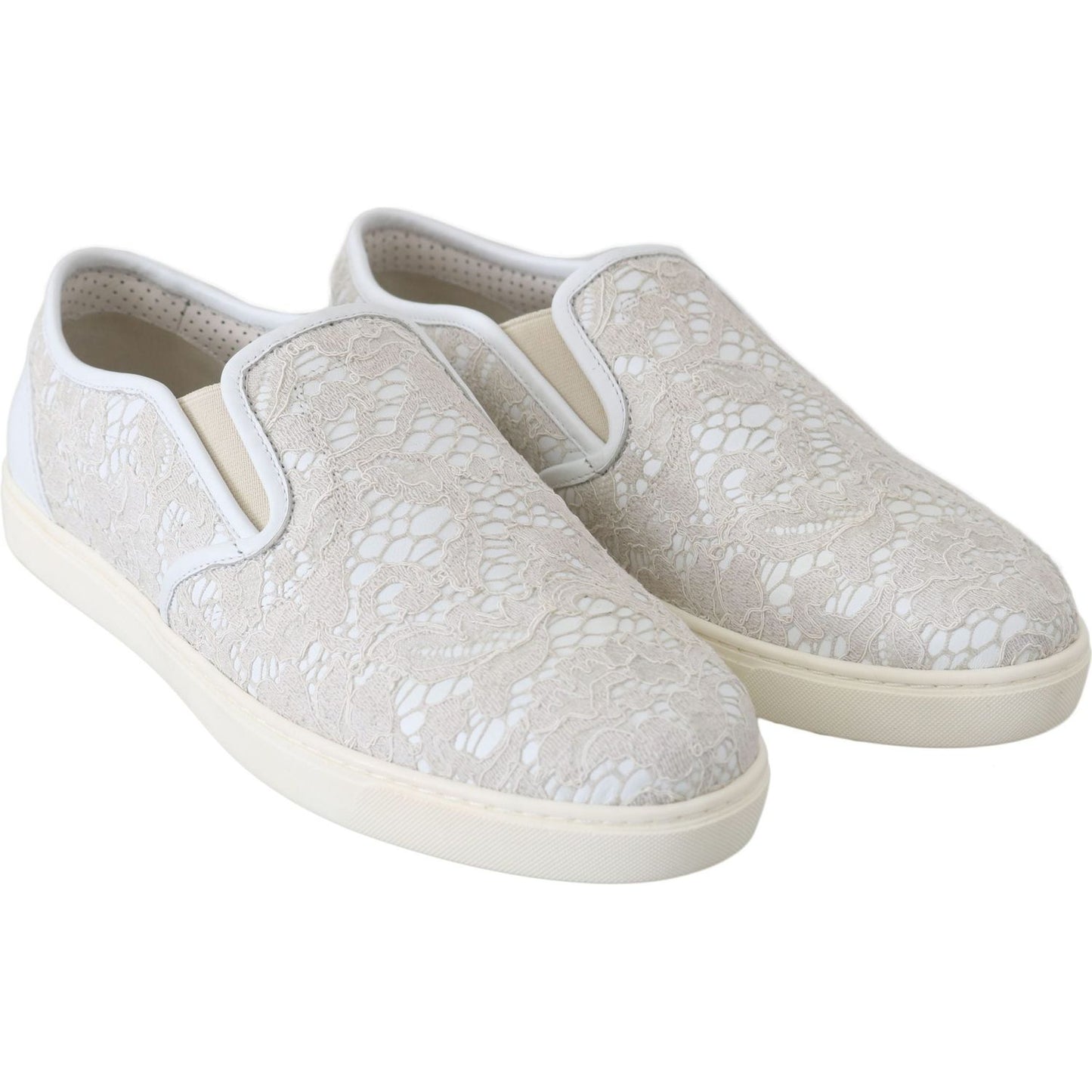 Dolce & Gabbana White Leather Lace Slip On Loafers Shoes