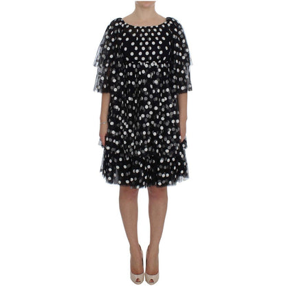Dolce & Gabbana Black White Polka Dotted Ruffled Dress Dolce & Gabbana