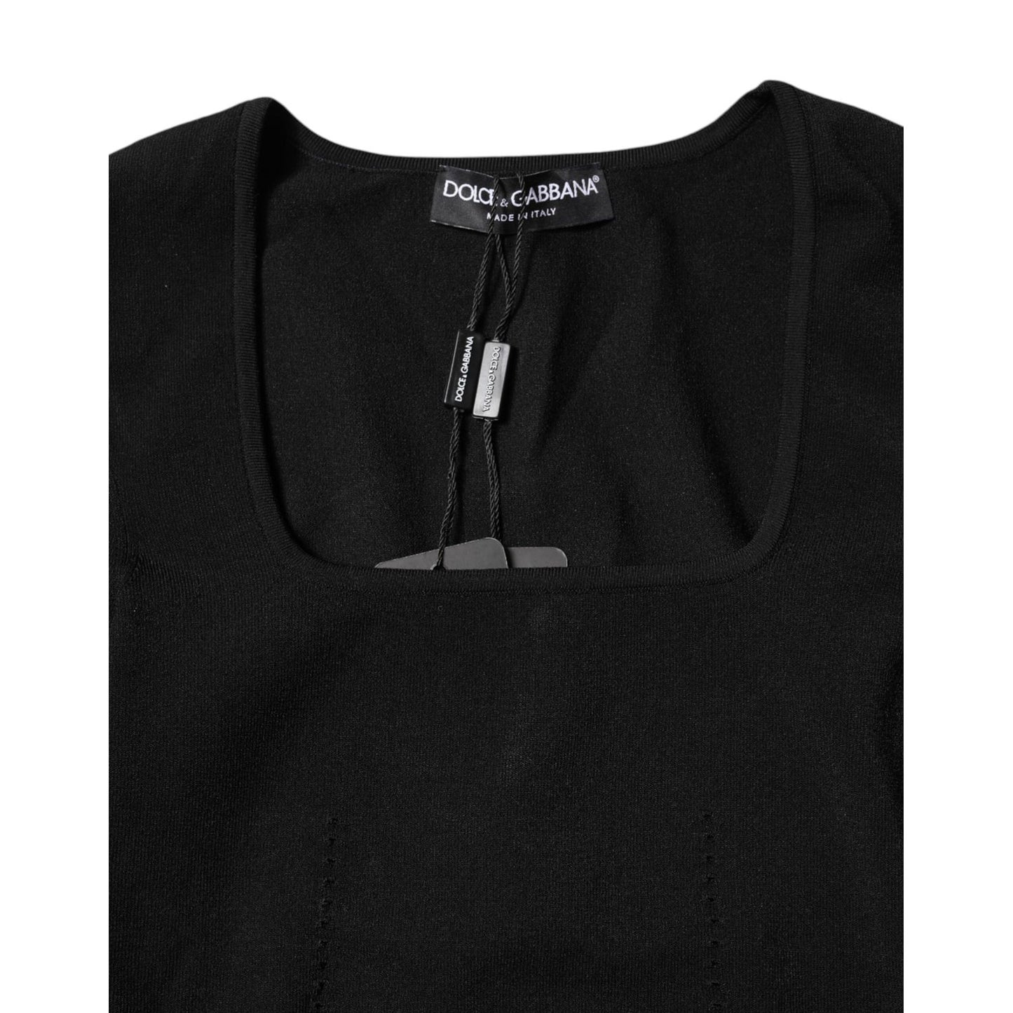Dolce & Gabbana Black Square Neck Long Sleeves Pullover Top