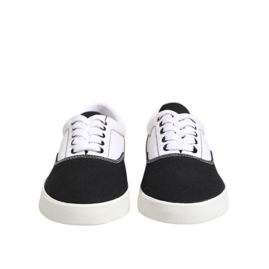 Dolce & Gabbana Black Cotton Canvas Lace Up Men Sneakers Shoes