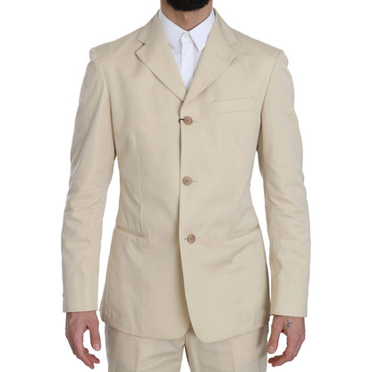 Romeo Gigli Two Piece 3 Button Beige Cotton Solid Suit
