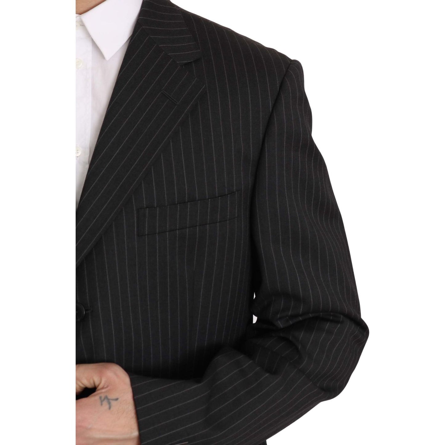 Z ZEGNA Elegant Black Striped Wool Suit Suit Z ZEGNA