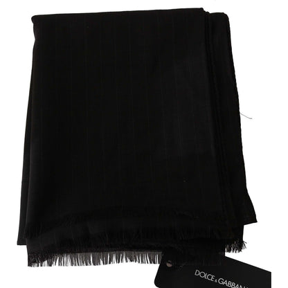 Dolce & Gabbana Dark Gray Virgin Wool Striped Pattern Wrap Scarf