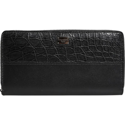 Dolce & Gabbana Black Leather Logo Plaque Zip Around Continental Wallet
