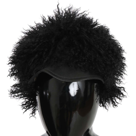 Dolce & Gabbana Black Tibet Lamb Fur Leather Gatsby Hat Dolce & Gabbana