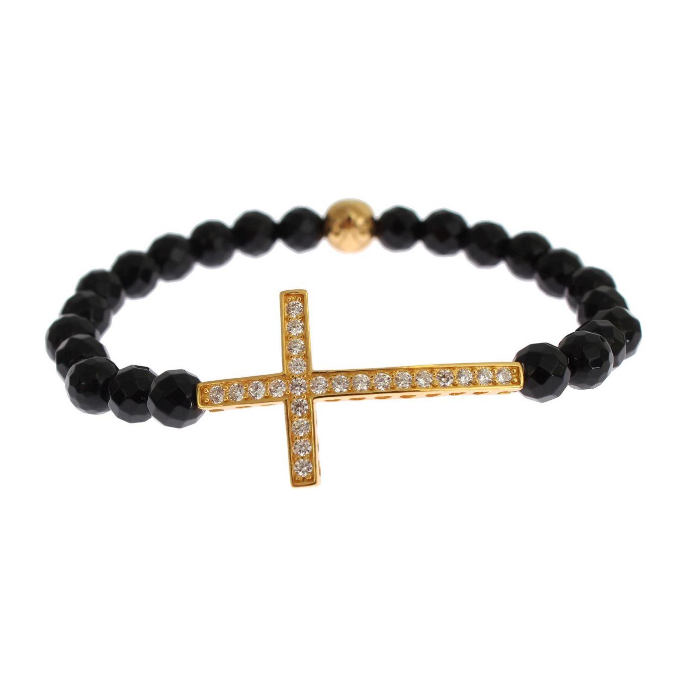 Nialaya Agate Stone Gold CZ Cross 925 Silver Bracelet Nialaya