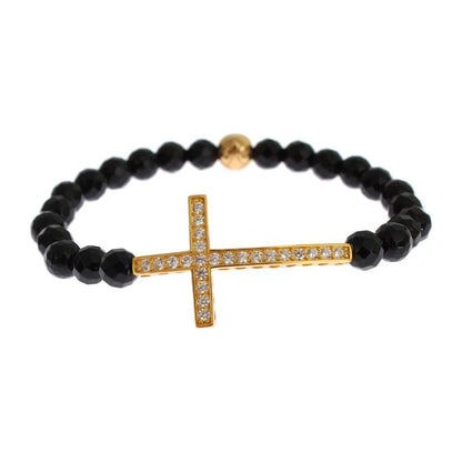 Nialaya Agate Stone Gold CZ Cross 925 Silver Bracelet Nialaya