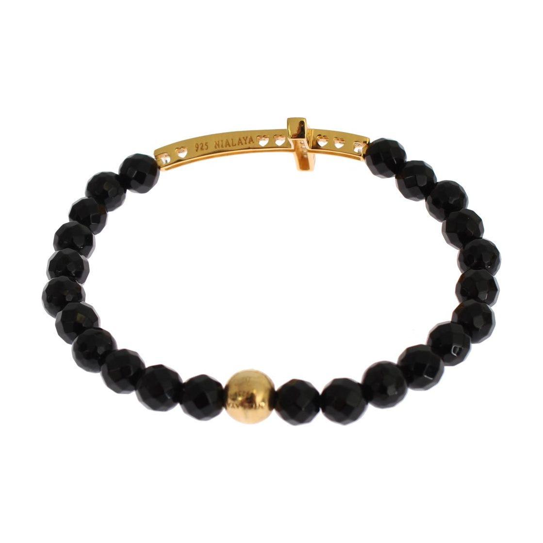 Nialaya Agate Stone Gold CZ Cross 925 Silver Bracelet Nialaya