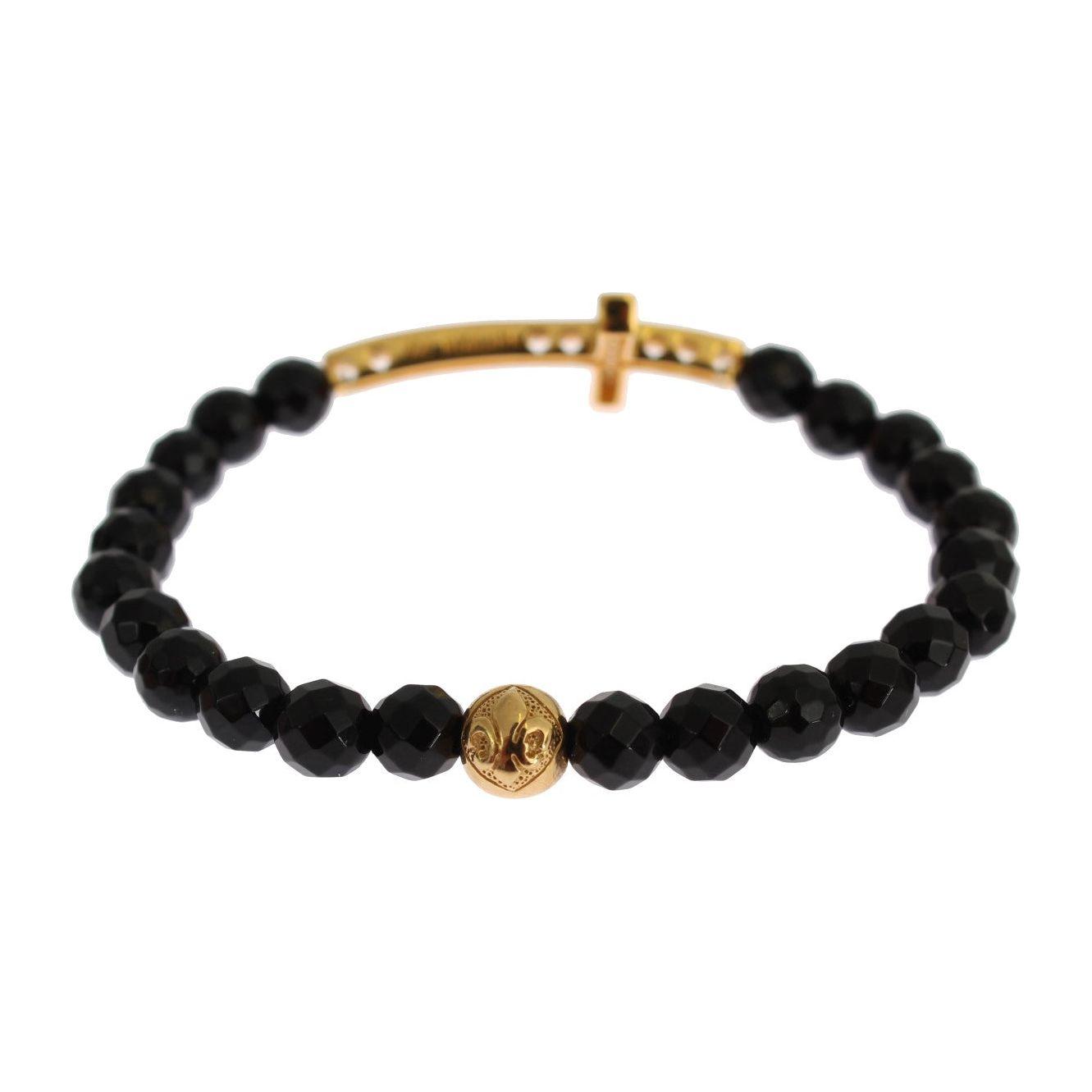 Nialaya Agate Stone Gold CZ Cross 925 Silver Bracelet Nialaya