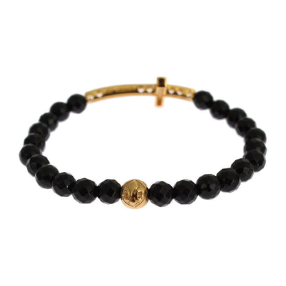 Nialaya Agate Stone Gold CZ Cross 925 Silver Bracelet Nialaya