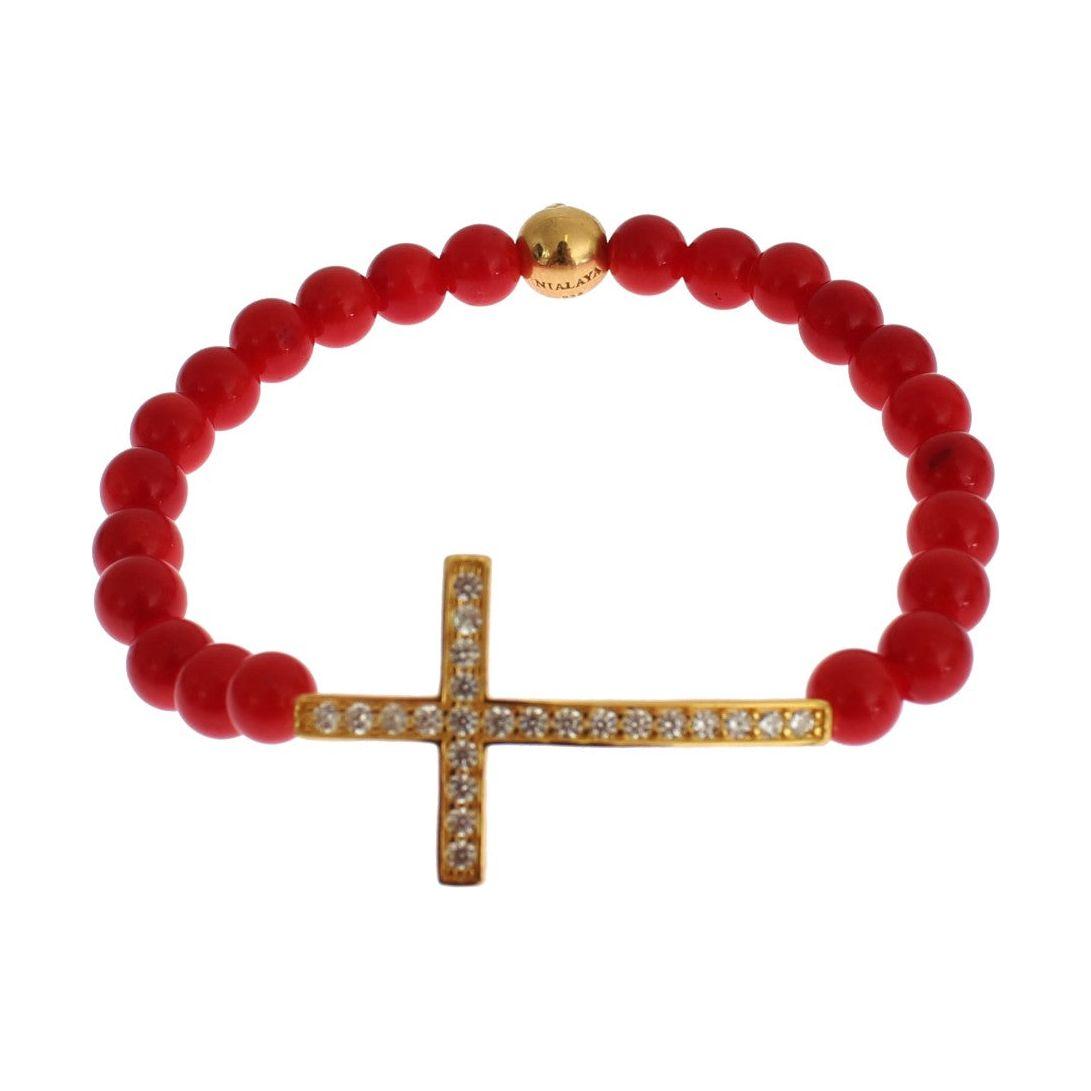 Nialaya Elegant Gold and Red Coral Beaded Bracelet Bracelet Nialaya