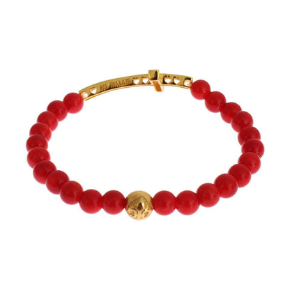Nialaya Red Coral Gold CZ Cross 925 Silver Bracelet Nialaya