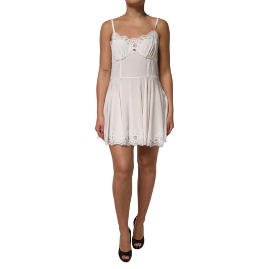Dolce & Gabbana White Lace Gold DG Logo Silk Dress Sleepwear 1728,67345645728,Clothing,Dolce & Gabbana,Dresses - Women - Clothing,IT44 | L,IT48 | XL,IT50 | XXL,Material: 67% Silk 24% Cotton 6% Nylon 3% Elastane,New with tags,Nightgowns - Sleepwear - Cloth