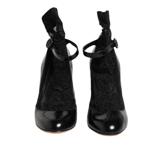 Dolce & Gabbana Black Leather Lace Socks Heels Pumps Shoes