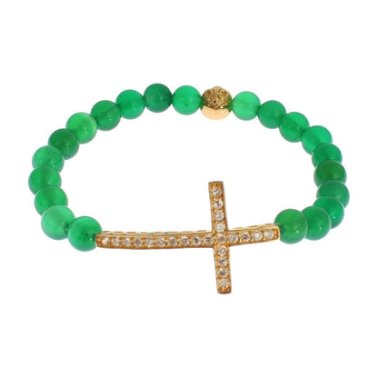 Nialaya Jade Stone Gold CZ Cross 925 Silver Bracelet Nialaya
