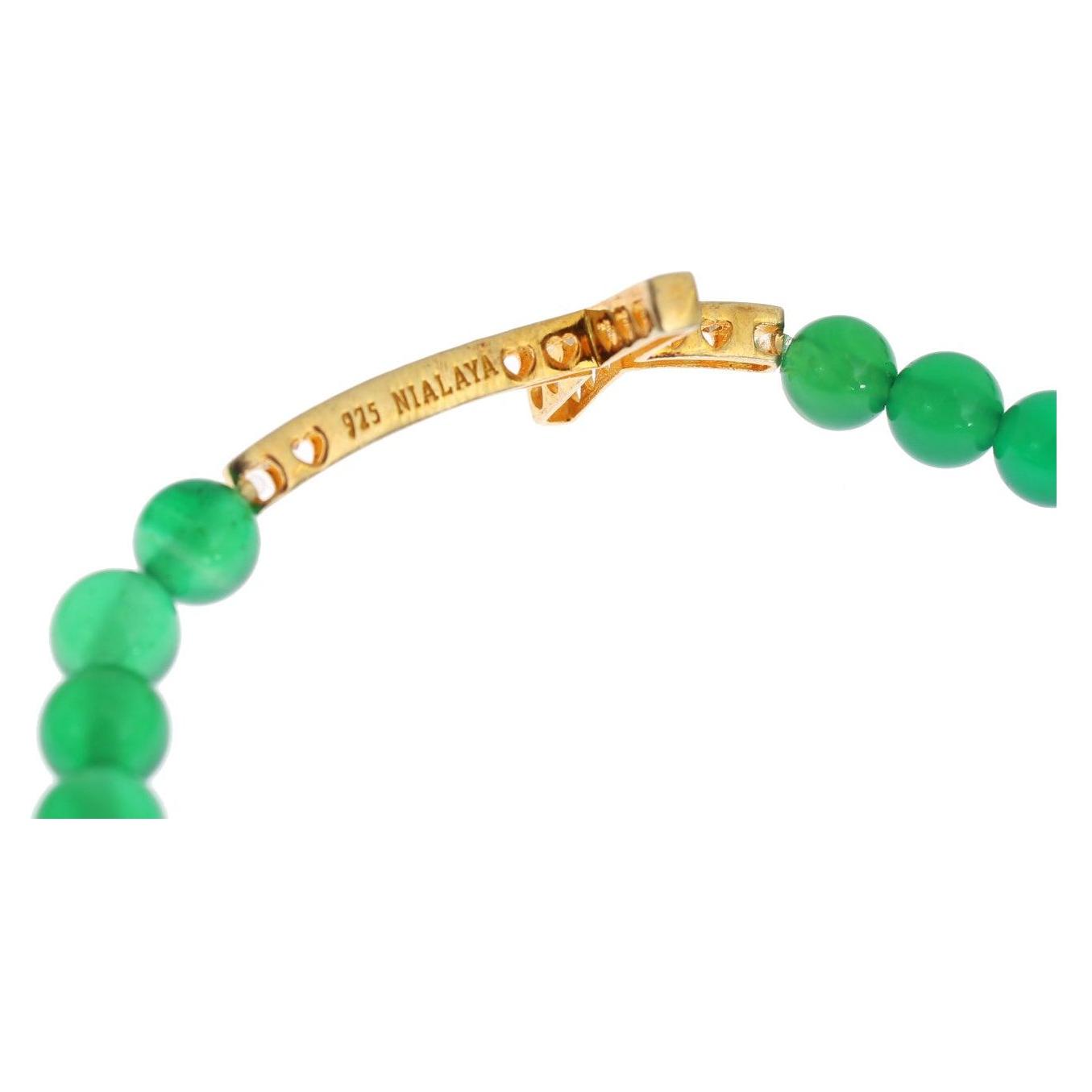 Nialaya Jade Stone Gold CZ Cross 925 Silver Bracelet Nialaya