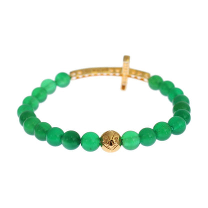 Nialaya Jade Stone Gold CZ Cross 925 Silver Bracelet Nialaya