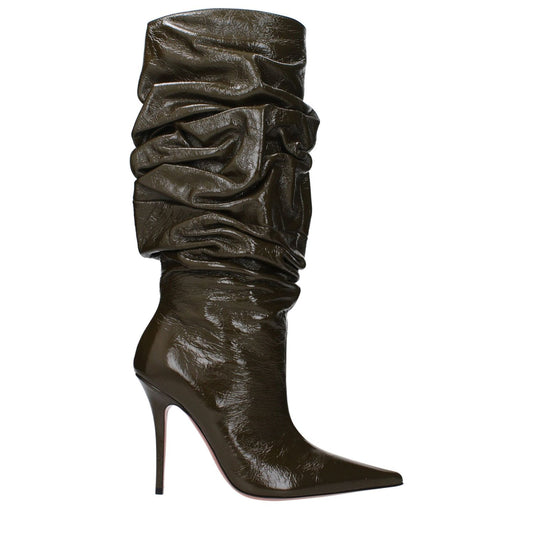 Amina Muaddi Green Leather High Heel Boots Amina Muaddi