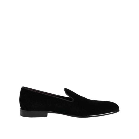 Dolce & Gabbana Black Velvet Slip On Loafers Men Formal Shoes