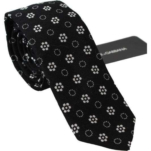 Dolce & Gabbana Black 100% Silk Floral Print Print Classic Tie Dolce & Gabbana