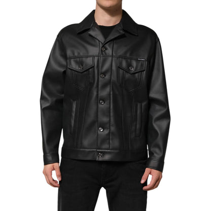 Dolce & Gabbana Black Polyester Button Down Biker Jacket 1728,67345645728,Biker Jackets - Jackets & Coats - Clothing,Black,Clothing,Dolce & Gabbana,IT50 | L,Jackets & Coats - Clothing,Jackets - Men - Clothing,Material: 90% Polyester 8% Paper 2% Elastane,M