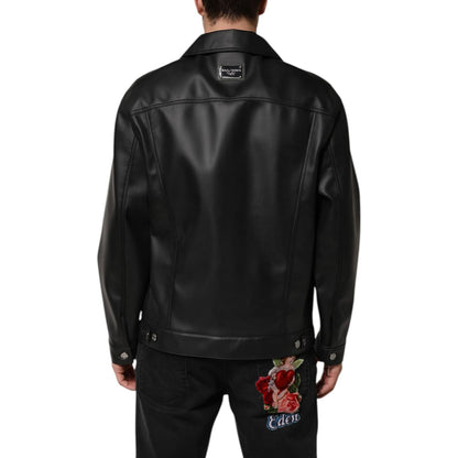 Dolce & Gabbana Black Polyester Button Down Biker Jacket 1728,67345645728,Biker Jackets - Jackets & Coats - Clothing,Black,Clothing,Dolce & Gabbana,IT50 | L,Jackets & Coats - Clothing,Jackets - Men - Clothing,Material: 90% Polyester 8% Paper 2% Elastane,M