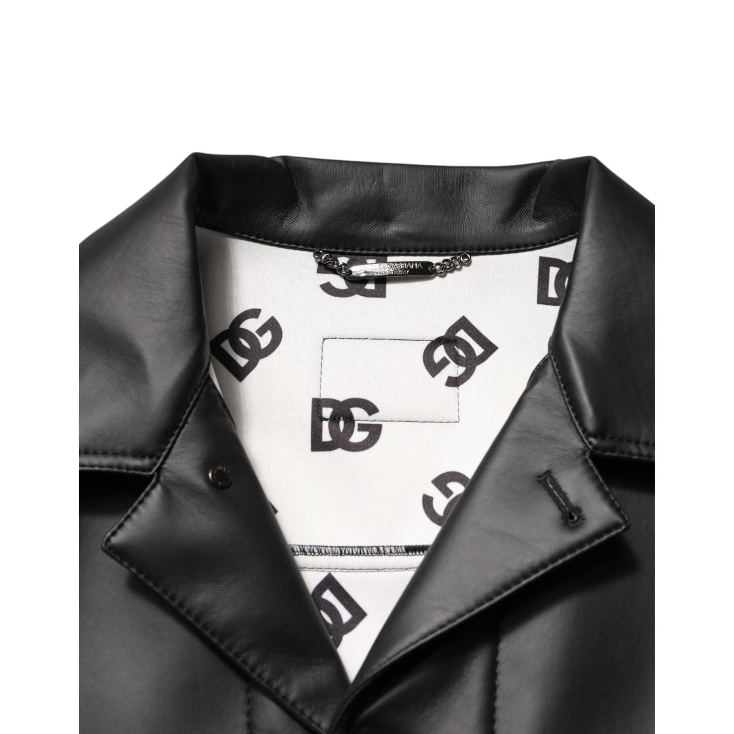 Dolce & Gabbana Black Polyester Button Down Biker Jacket 1728,67345645728,Biker Jackets - Jackets & Coats - Clothing,Black,Clothing,Dolce & Gabbana,IT50 | L,Jackets & Coats - Clothing,Jackets - Men - Clothing,Material: 90% Polyester 8% Paper 2% Elastane,M