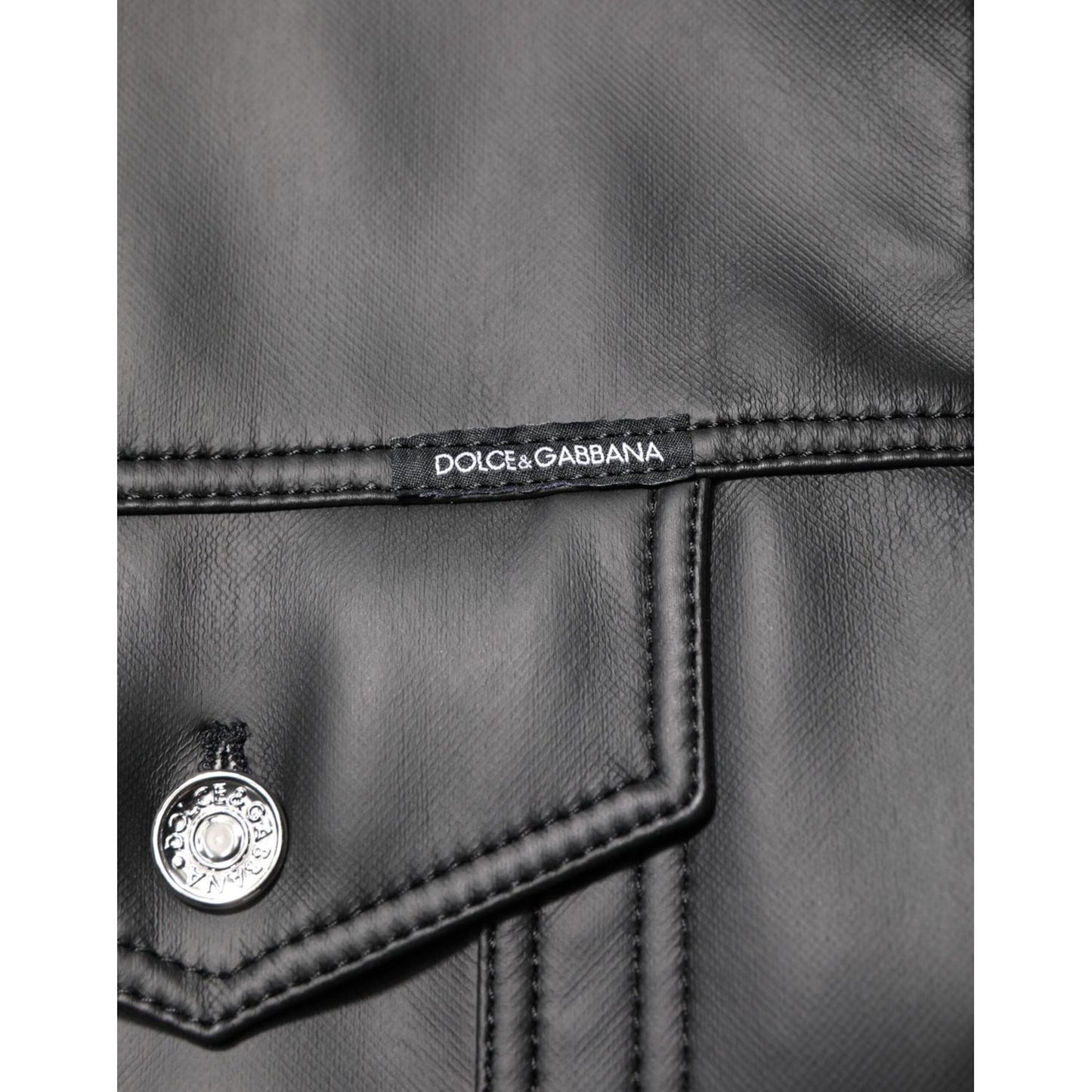 Dolce & Gabbana Black Polyester Button Down Biker Jacket 1728,67345645728,Biker Jackets - Jackets & Coats - Clothing,Black,Clothing,Dolce & Gabbana,IT50 | L,Jackets & Coats - Clothing,Jackets - Men - Clothing,Material: 90% Polyester 8% Paper 2% Elastane,M