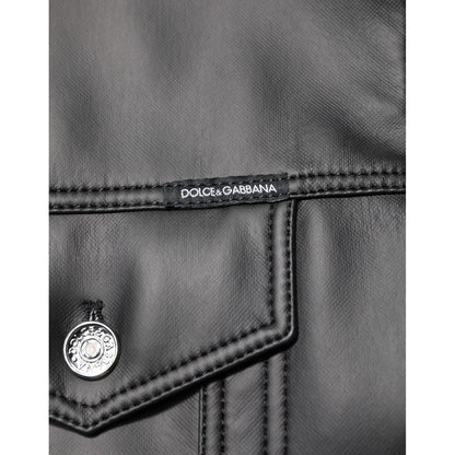Dolce & Gabbana Black Polyester Button Down Biker Jacket 1728,67345645728,Biker Jackets - Jackets & Coats - Clothing,Black,Clothing,Dolce & Gabbana,IT50 | L,Jackets & Coats - Clothing,Jackets - Men - Clothing,Material: 90% Polyester 8% Paper 2% Elastane,M