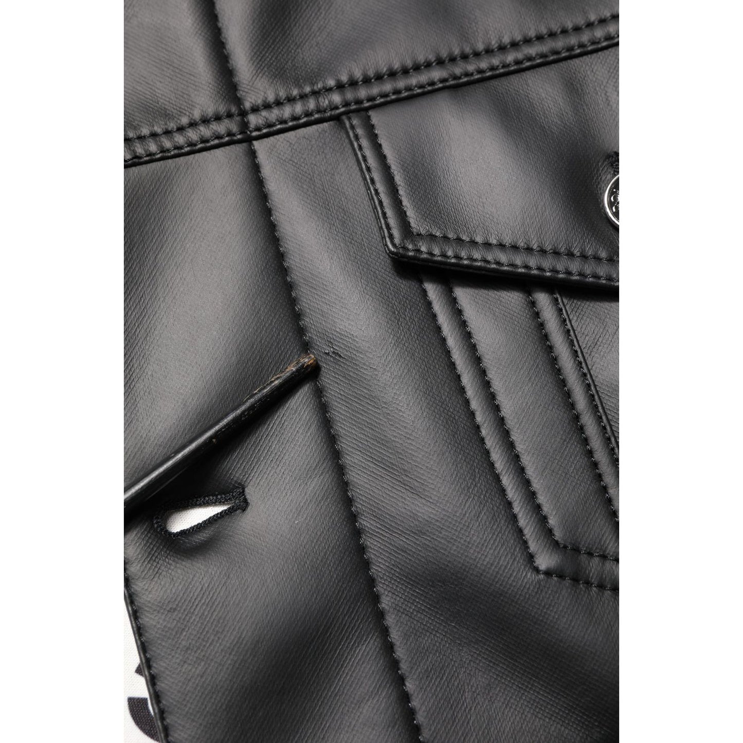 Dolce & Gabbana Black Polyester Button Down Biker Jacket 1728,67345645728,Biker Jackets - Jackets & Coats - Clothing,Black,Clothing,Dolce & Gabbana,IT50 | L,Jackets & Coats - Clothing,Jackets - Men - Clothing,Material: 90% Polyester 8% Paper 2% Elastane,M