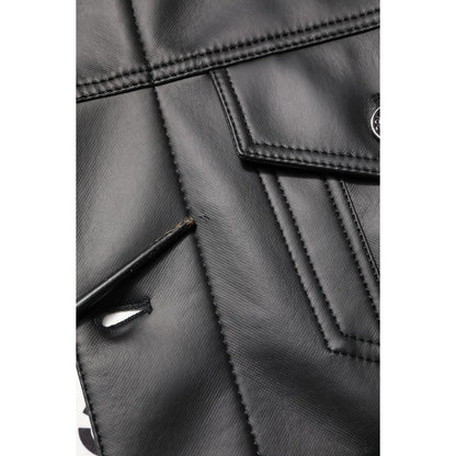 Dolce & Gabbana Black Polyester Button Down Biker Jacket 1728,67345645728,Biker Jackets - Jackets & Coats - Clothing,Black,Clothing,Dolce & Gabbana,IT50 | L,Jackets & Coats - Clothing,Jackets - Men - Clothing,Material: 90% Polyester 8% Paper 2% Elastane,M
