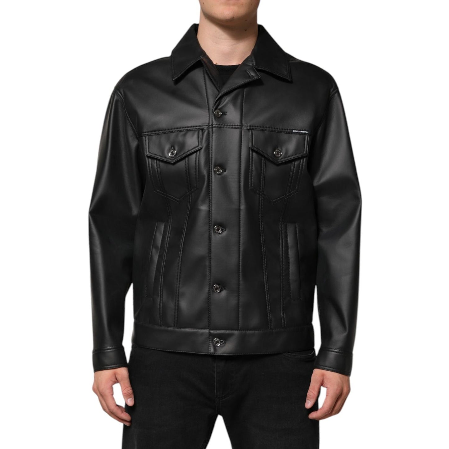 Dolce & Gabbana Black Polyester Button Down Biker Jacket 1728,67345645728,Biker Jackets - Jackets & Coats - Clothing,Black,Clothing,Dolce & Gabbana,IT46 | S,IT48 | M,Jackets & Coats - Clothing,Jackets - Men - Clothing,Material: 90% Polyester 8% Paper 2% E