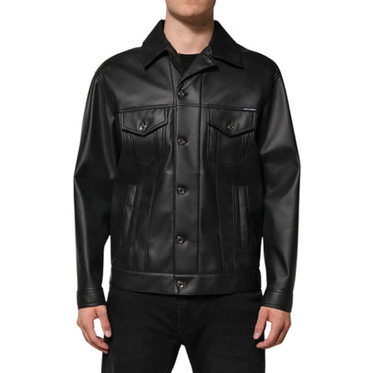 Dolce & Gabbana Black Polyester Button Down Biker Jacket 1728,67345645728,Biker Jackets - Jackets & Coats - Clothing,Black,Clothing,Dolce & Gabbana,IT46 | S,IT48 | M,Jackets & Coats - Clothing,Jackets - Men - Clothing,Material: 90% Polyester 8% Paper 2% E