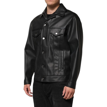 Dolce & Gabbana Black Polyester Button Down Biker Jacket 1728,67345645728,Biker Jackets - Jackets & Coats - Clothing,Black,Clothing,Dolce & Gabbana,IT46 | S,IT48 | M,Jackets & Coats - Clothing,Jackets - Men - Clothing,Material: 90% Polyester 8% Paper 2% E