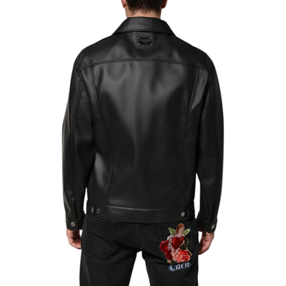Dolce & Gabbana Black Polyester Button Down Biker Jacket 1728,67345645728,Biker Jackets - Jackets & Coats - Clothing,Black,Clothing,Dolce & Gabbana,IT46 | S,IT48 | M,Jackets & Coats - Clothing,Jackets - Men - Clothing,Material: 90% Polyester 8% Paper 2% E