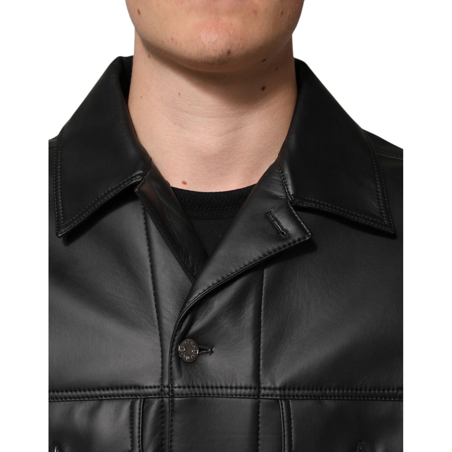 Dolce & Gabbana Black Polyester Button Down Biker Jacket 1728,67345645728,Biker Jackets - Jackets & Coats - Clothing,Black,Clothing,Dolce & Gabbana,IT46 | S,IT48 | M,Jackets & Coats - Clothing,Jackets - Men - Clothing,Material: 90% Polyester 8% Paper 2% E