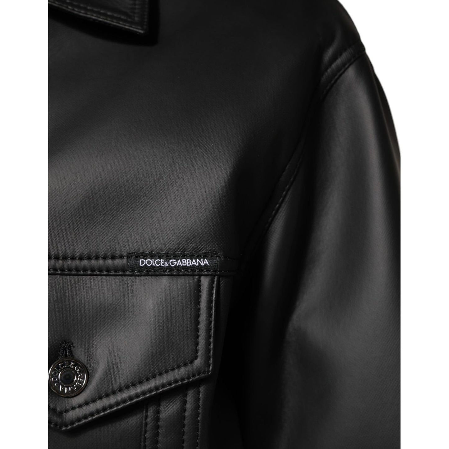 Dolce & Gabbana Black Polyester Button Down Biker Jacket 1728,67345645728,Biker Jackets - Jackets & Coats - Clothing,Black,Clothing,Dolce & Gabbana,IT46 | S,IT48 | M,Jackets & Coats - Clothing,Jackets - Men - Clothing,Material: 90% Polyester 8% Paper 2% E