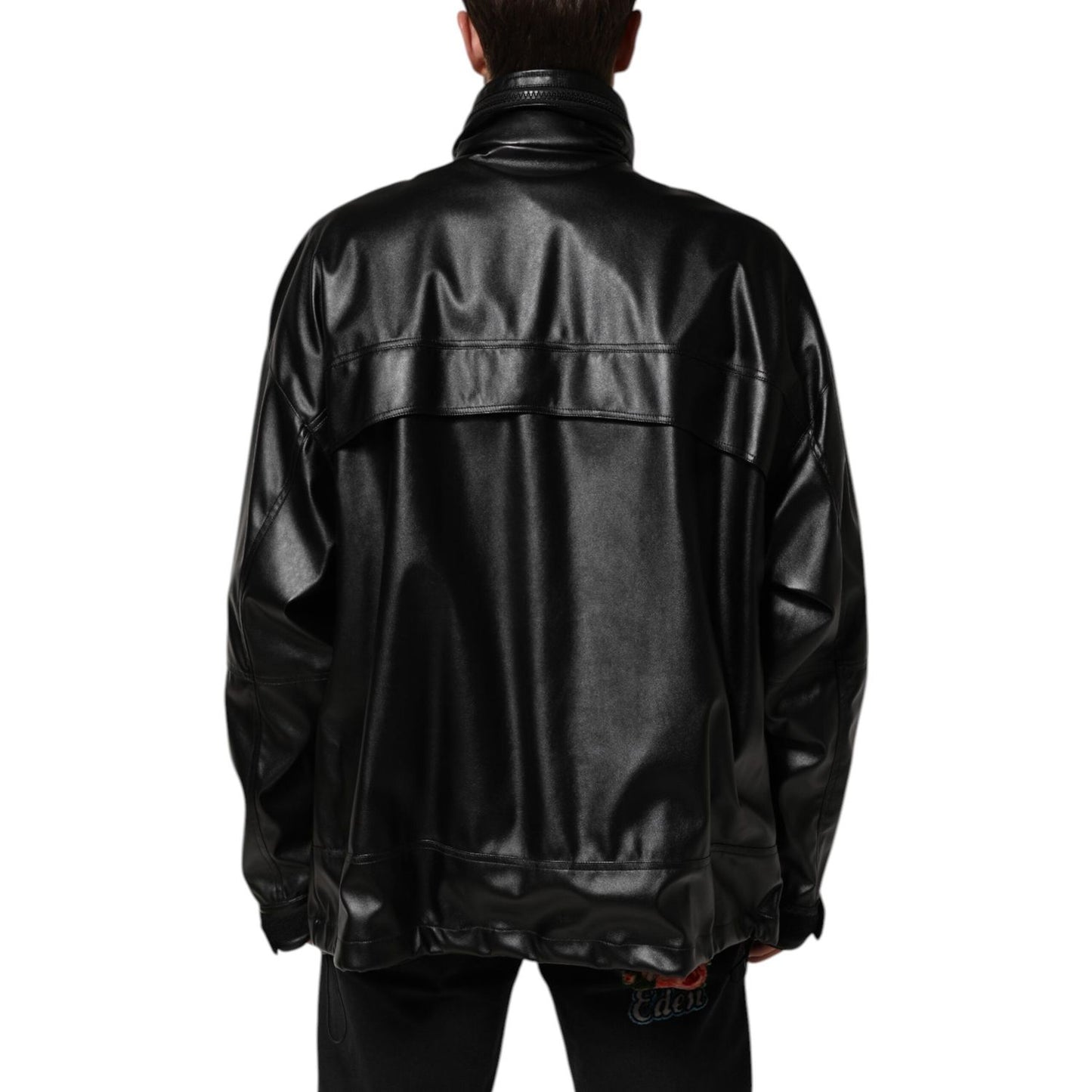 Dolce & Gabbana Black Polyester Logo Plaque Bomber Jacket 1728,67345645728,Black,Bombers - Jackets & Coats - Clothing,Clothing,Dolce & Gabbana,IT48 | M,Jackets & Coats - Clothing,Jackets - Men - Clothing,Material: 100% Polyester,Men,Men - Clothing,New wit