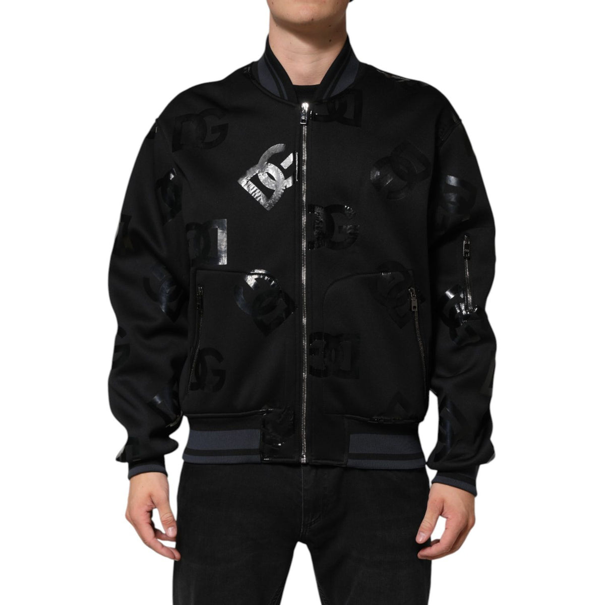 Dolce & Gabbana Black Wool Logo DG Mania Men Bomber Jacket