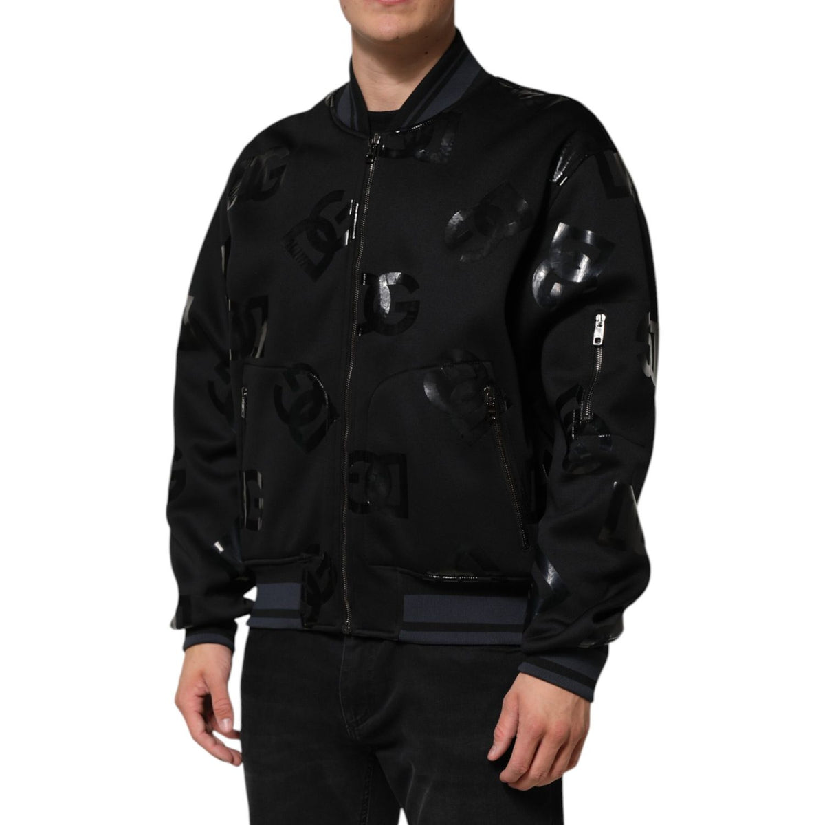 Dolce & Gabbana Black Wool Logo DG Mania Men Bomber Jacket