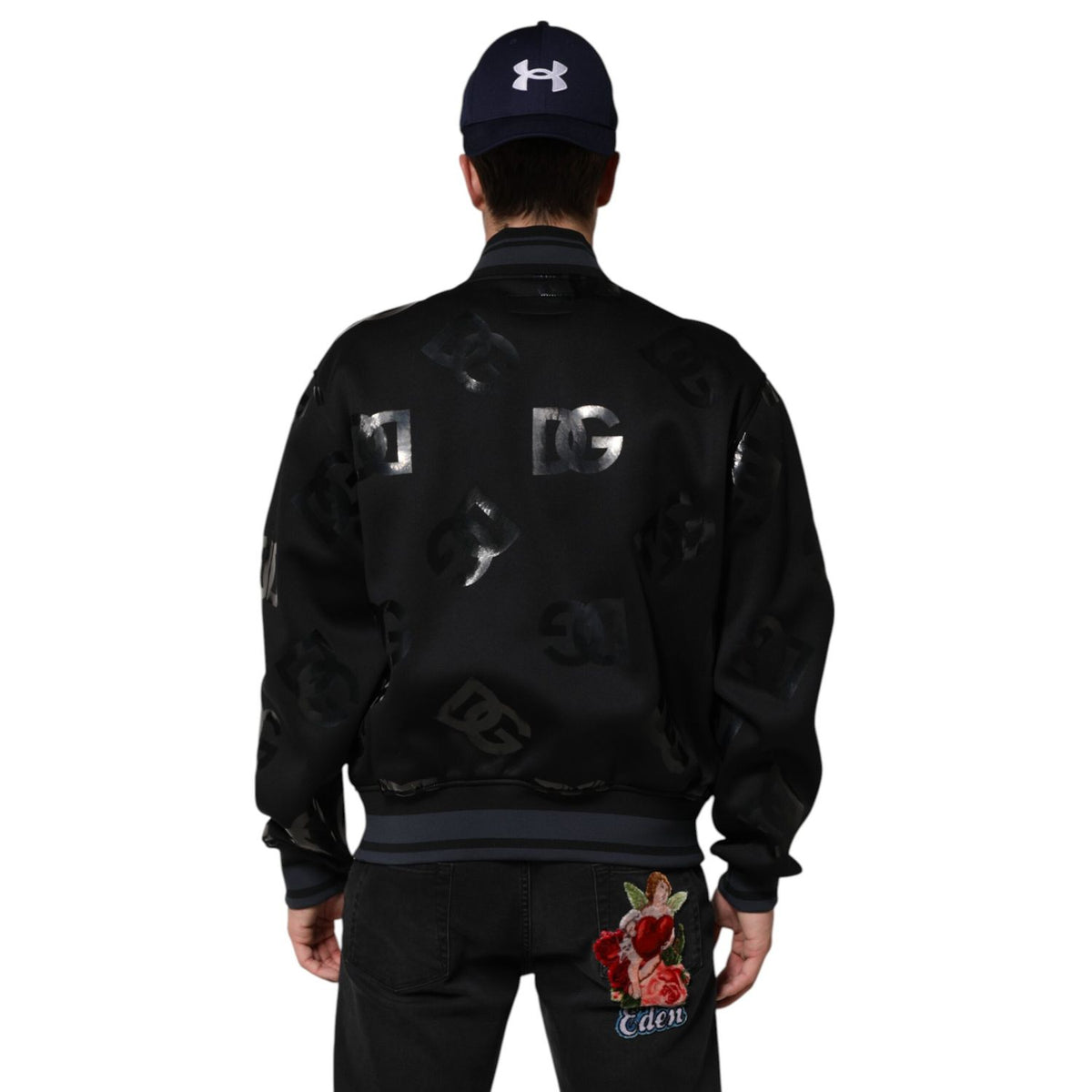 Dolce & Gabbana Black Wool Logo DG Mania Men Bomber Jacket