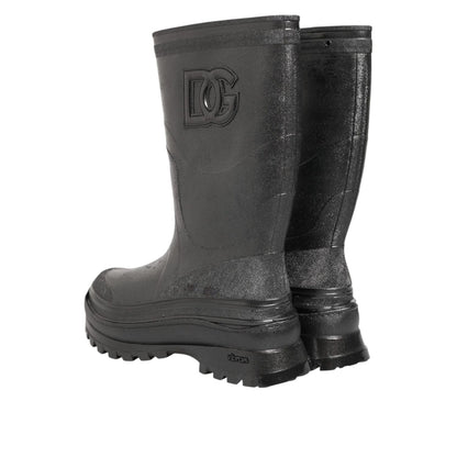 Dolce & Gabbana Metallic Gray Pull On Rain Boots Shoes