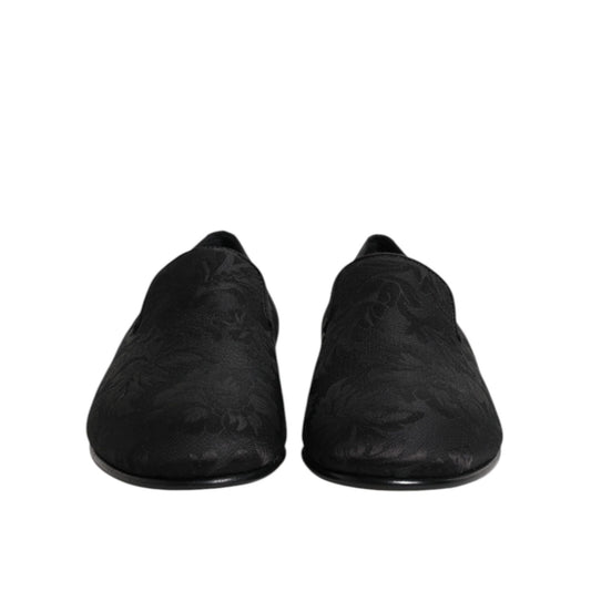 Dolce & Gabbana Black Floral Brocade Loafers Men Dress Shoes