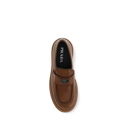 Prada Brown Calf Leather Bos Taurus Slip-On Loafers Prada