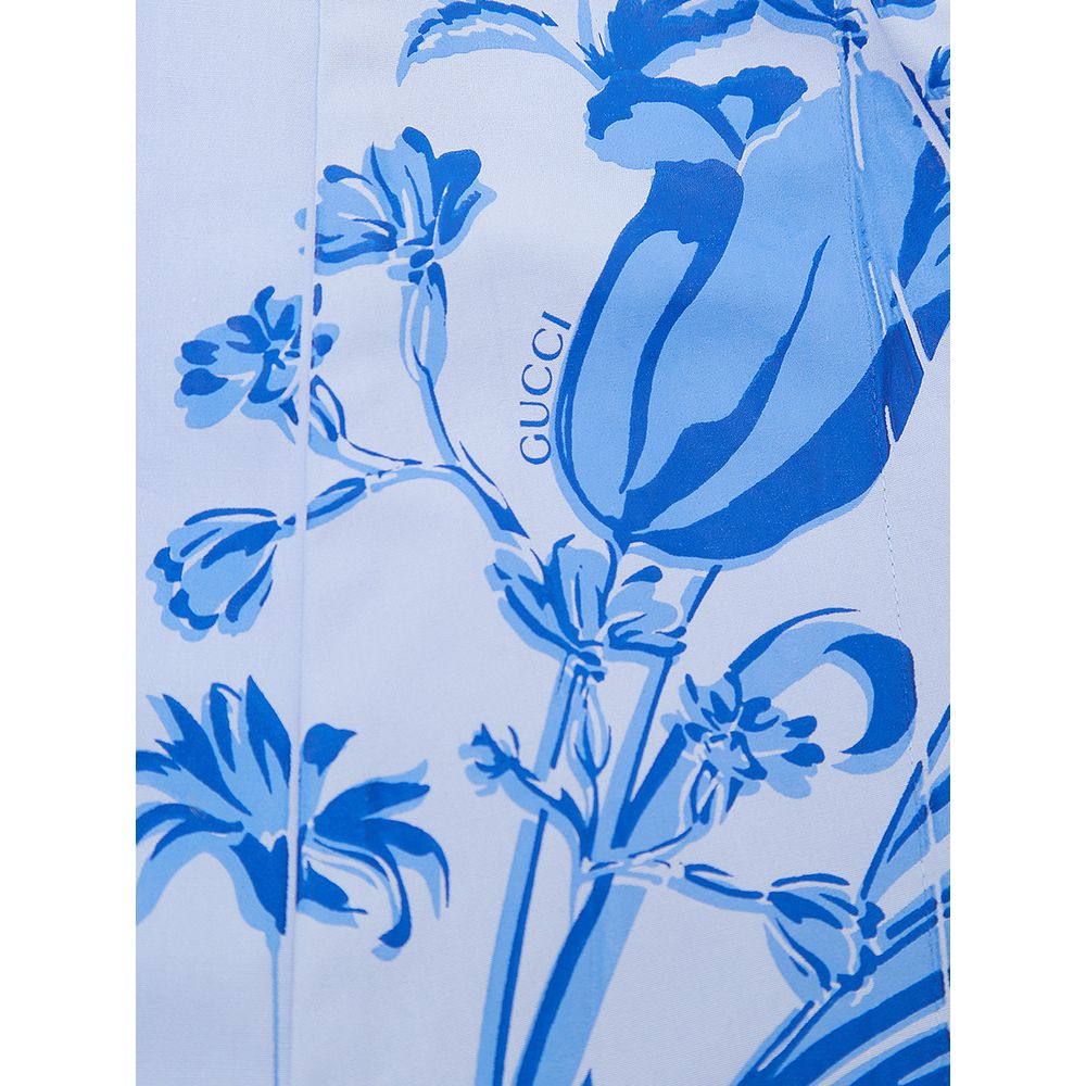 Gucci Blue Cotton Pattern Shirt